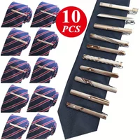 10pcs Men's Dress Tie Clips, Wedding Business Suit Fashion Necktie Clips, Gifts For Husband Boyfriend