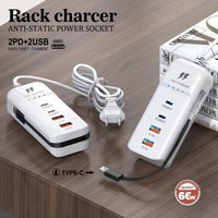 66W PD USB Charger Multi Ports Mobile Phone Fast Charging Wall Charger USB Hub Adapter EU US UK Plug with Extension Type C Cable