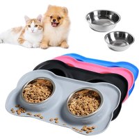 Stainless Steel Pet Dog Feeder Silicone Anti-spill Cats Dog Double Bowl Pet Feeding Drinking Water Bowls Dog Food Dispenser