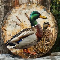1pc Retro Duck Sign 8" Round Aluminum Wall Art Easter Farmhouse Decor for Home Garage Cafe Country Style Gift