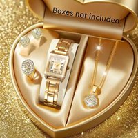 5PCS Fashion Women Quartz Watch Rhinestone Jewelry Set Elegant Square Dial Wristwatch Clock Gift Reloj Mujer(Without Box)