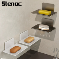 Stenoc No Drilling Bathroom Shower Aluminum Alloy Soap Holder Bathroom Soap Dish With Drain Wall Mounted Bathroom Accessories