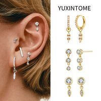 925 Sterling Silver Needle Round Crystal Stud Earrings for Women Fashion Geometric Pendant Earrings Luxury Jewelry Pendientes