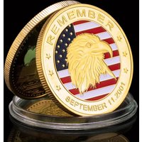 Remember Sept.11 2001 Souvenir Coin Golden Plated Commemorative Coin Eagle Pattern Challenge Coin Collectible 9.11 Coin