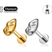 G23 Titanium Abstract Face Mask Lip Stud Earring Internally Threaded Flat Back Helix Tragus Conch Cartilage Piercing Jewelry