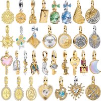 Hot Sale Original 925 Sterling Silver Charms Golden Key Heart Circle Beads Pendants Fit Bracelet Necklace DIY Jewelry Gift
