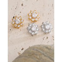 Yhpup Shiny Bling Cubic Zirconia Flower Stud Earrings High Quality Stainless Steel Delicate Glamorous Premium Fashion Jewelry