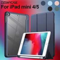 Case for iPad Mini 5/4 7.9 Inch Model 2019/2015 with Pencil Holder, Clear Transparent Back Slim Stand Anti-Shock Tablet Cover