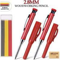 Deep Hole Carpenter Pencil Set, Plastic Pencil Cap, 9 Refills leads,Woodworking Pencil Marker for Woodworking Architect Drawing