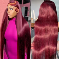 99J Burgundy 40 50 Inches Colored Straight Full Frontal 13x4 13x6 HD Transparent Lace Front Remy Human Hair Wigs200 Density