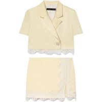 Summer new women's clothing European and American style lace patchwork short suit jacket lace skirt pants set