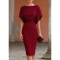Women's Short Sleeve Midi Dress Cowl Neck Draped Cape Top Bodycon Skirt Elegant Party Evening Cocktail Wear