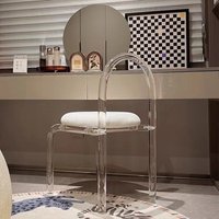 Clear Acrylic Vanity Chair Removable Velvet/Leather Cushion Makeup Stool Modern Transparent Backrest Dining Chair for Dresser
