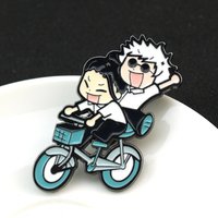 Cartoon Anime Jujutsu Kaisen Metal Enamel Brooch Cute and Creative Gojo Satoru Geto Suguru Ride on A Bicycle Pin Accessories