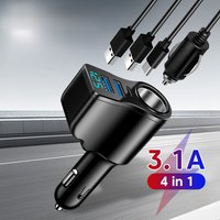 3.1A USB Type C Car Charger Cigarette Lighter Adapter Fast Charging LED Digital Display For iPhone Samsung Xiaomi Huawei Charger