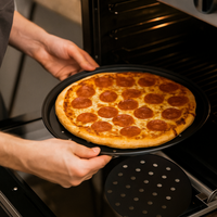 Durable Carbon Steel Perforated Pizza Pan Non Stick Mupti Purpose Cooking Plate Round 10/11/12 Inch Baking Tools Crispy & Bubbly