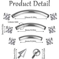 11pcs Eyebrow Piercing Jewelry Surgical Steel Curved Barbell Eyebrow Ring Labret Lip Ear Rook for Women Men 16g 6mm/8mm/10mm