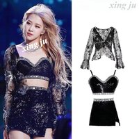 Kpop Korean Singer Women Y2k Stage Dance Shiny Sling Tops Jazz Dancewear Performance Costume Sequins Skirt Sexy Festival Outfits