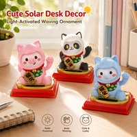 Cute Animal Solar Waving Lucky Cat Ornament Desktop Decoration for Car Dashboard Office Reception Counter Gift Decor