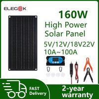 ELEGEEK 16W-160W Mono Flexible Solar Panel USB 5V DC 12V w/ 60A Controller Type-C for Phone 12V Battery Camping