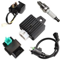 Ignition Coil 5-PIN CDI Box Solenoid 4-PIN Relay Voltage Regulator Spark Plug Kit for 50cc 70cc 90cc 110cc 125cc ATV Chinese Go