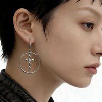 Gothic Cross In Circle Dangle Hook Earrings Minimalist Religious Silver Ear For Women Men Jewelry Accessories Grunge Rock