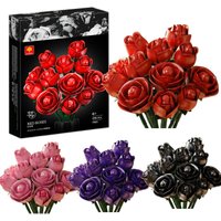 New Rose Building Blocks Set DIY 12 Black Roses Valentine's Day Gift Simulation Rose Bouquet Assembly Home Decoration Toy