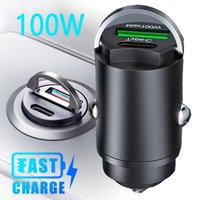 100W QC 3.0 PD Mini Car Charger Lighter Fast Charging Car USB Type C Charger Car Power Charger For iPhone Samsung Xiaomi Huawei