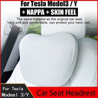 OULEX Car Seat Headrest Pillow For Tesla 19-2025 Model3/Y juniper Neck Cushion Neck Support Pillow High Quality Leather Car Acce