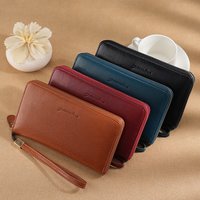 Women's Vintage Leather Long Wallet with Wristlet, Multi-Card Slots & Phone Pocket, Large Capacity Zipper Clutch Purse