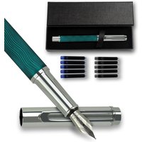 Fountain Pen Medium Nib for Writing & Calligraphy - Fancy Metal Ink Pens with Flowing Water Curve Shape Design