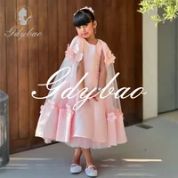 Simple Applique O Neck Short Sleeve A Line Pleat Flower Girl Dress Tea Length Elegant Formal First Communion Gown Customized
