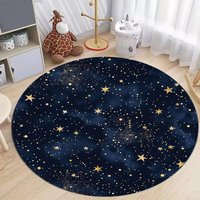 Dark Blue Round Carpet with Golden Stars Pattern for Kids Room Nursery Decor Soft Fluffy Cozy Floor Mat Non-Slip Rug Gift image 4