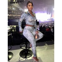 Kliou Vintage Style 2 Piece Set Woman Twig Print Full Sleeve Navel Exposed Zip Cardigan Jacket+Skinny Pants Street Fashion Suits