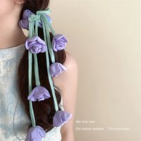 Hot Sale Lily Of The Valley & Tulips Floral Scrunchie Hair Tie With Dangling Ribbon Accents - Ethereal Hair Accessory For Women