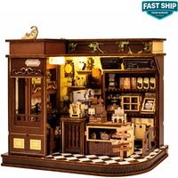 Kit de café DIY avec lumières LED, puzzles en bois 3D, mini maison de poupée, jouet d'assemblage, cadeaux artisanaux pour adultes et adolescents