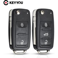 KEYYOU Folding Car Key Shell Case Fob for VW for Volkswagen Golf Mk6 Tiguan Polo Passat CC SEAT Skoda Octavia 3Button