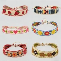 Boho Strawberry Flower Bracelet Handmade Braided Friendship Wrap Thread Woven Wristband for Kids Girls Embroidered Gift