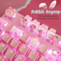 Cute Cartoon Transparent Strawberry Rabbit Keycap DIY Handmade Personalized Mechanical Keyboard Dedicated Backlit RBG Keycap