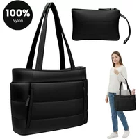 Puffer Tote Bag Large Capacity Quilted Shoulder Tote Bag with Pocket Lightweight Women Handbag for Work Travel Shopping Gym