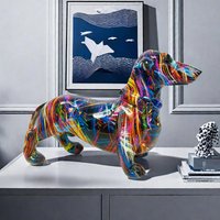 Colorful Dog Resin Statue Table Decor Graffiti Purple Dachshund Figurines Sculptures Home Living Room Cabinet Desk Decoration
