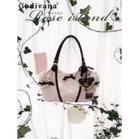 Japanese Sweet and Cute Girl Mori Feeling Bow Multi-layer Lace Handbag Retro Commuter Casual Versatile Shoulder Bag