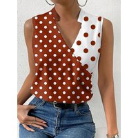 Women's Fashion Tank Top Spring Summer Brown White Polka Dot Print V Neck Top Wrap Front Valentine's Day Retro Casual Daily Top