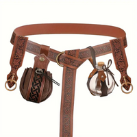4PCS Medieval Cosplay Leather Belt Copper Coin Waist Bag Renaissance Dress Steam Belt Role Playing Halloween Belt Set Cosplay