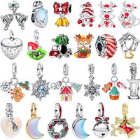 New Original 925 Sterling Silver Christmas Charms Snowflake Snowman Moon Beads Pendants Fit Bracelet Necklace DIY Jewelry Gift