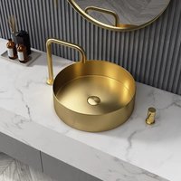Golden round stainless steel countertop basin Light luxury countertop Undercounter Wash Single Hotel