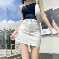 Xpqbb White Denim Skirts Women Spring Summer Korean High Waist Package Hip Skirt Woman Casual Simple Wild Jean Mini Skirts
