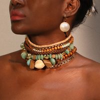 Statement Beads Necklace&Earrings Choker for Women Girl Trendy Wedding Party Jewelry Accessory