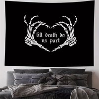 Skeleton Hand Jointed Heart Tapestry, Dark Oath Gothic Style Wall Hanging for Bedroom Living Room Gothic Theme Decor