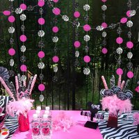 Zebra Stripe Glitter Black Rose Red Circle Garland Decoration Banner Backdrop Decor for Birthday and African Animal Themed Party